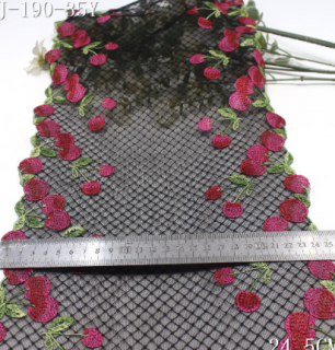 唐隆田园清新风两色精致樱桃格子网纱刺绣花边24.5cm少女服饰辅料