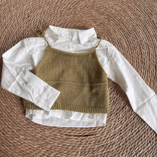 西班牙Z家外贸中大童时尚休闲百搭长袖衬衫+针织背心两件套