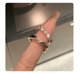 两件套!爆闪满钻玫瑰金色素圈戒指女款轻奢高级感叠戴食指戒对戒