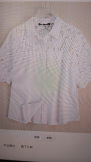 思琪女装263/30 通勤蕾丝钩花拼接亚麻混纺暗门禁休闲短袖衬衫