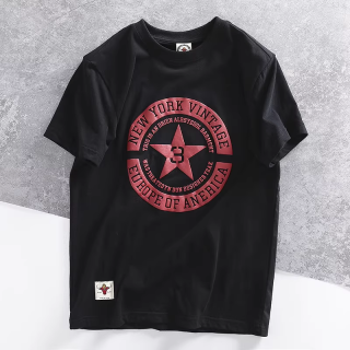 质感好货 外贸男装工厂剪标尾货美式水洗全棉磨毛印花圆领短袖T恤