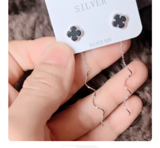 S925纯银波浪耳线日韩国气质精美小清新长款耳坠个性礼物