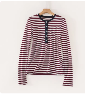 S30366 田原~品*wei单~天丝羊毛亲肤舒适圆领条纹长袖打底衫T恤女