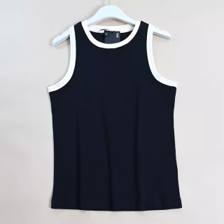 夏季新款女士百搭圆领休闲打底无袖撞色拼接背心上衣