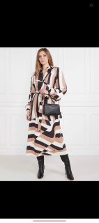 德国奢牌HB 定位印花不规则条纹 宽松A字连衣裙长裙系腰带595美刀