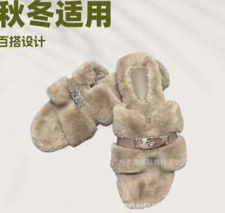 Женские меховые тапочки с пряжкой Aijia, популярные меховые тапочки большого размера для внешней торговли, слипоны с металлической пряжкой, элегантные женские меховые тапочки