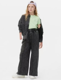 外贸原单 女童秋装简约做旧水洗棉休闲上衣+阔腿长裤套装中大童鑫