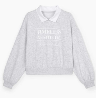 6D2 外贸女童弹力翻领运动卫衣 春秋6-14岁儿童字母短款套头衫