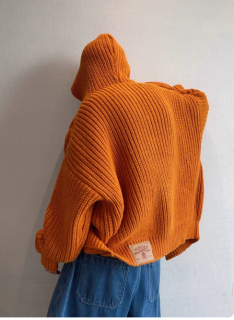 冬季复古慵懒重磅连帽粗棒针纽扣毛衣厚外套男女潮牌休闲针织上衣