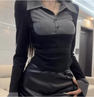 辣妹风设计感拼接假两件法式气质衬衫女秋季2025年新款喇叭袖上衣