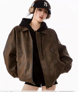 ICH MODE 美式复古皮衣外套女春季宽松休闲开衫夹克2026新款上衣
