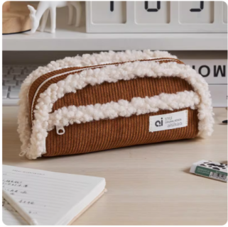 有趣琳 网红灯芯绒纯色笔袋小众笔袋大容量文具收纳袋小香风古典