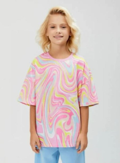 俄罗斯原单 女童多巴胺糖果色纯棉宽松圆领短袖T恤 中大童可亲子