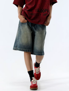Forever 21美式复古蓝五分牛仔短裤女夏季新款宽松阔腿显瘦中裤子