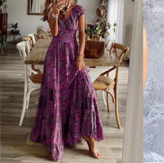 Boho chic retro one-piece with waisted floral swing dress