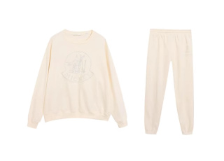 外贸卡通动漫刺绣百搭时尚青春圆领卫衣 加绒宽松显瘦卫裤套装