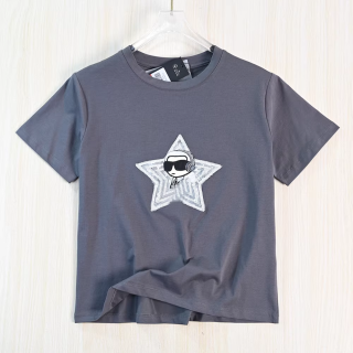 思琪女装264/09 美系K尔舒适棉质刺绣卡通人亮片圆领休闲短袖T恤