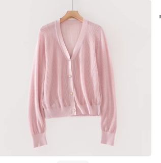 S31489 田原~呼吸感小镂空V领薄款针织开衫~金属扣外搭空调衫女春