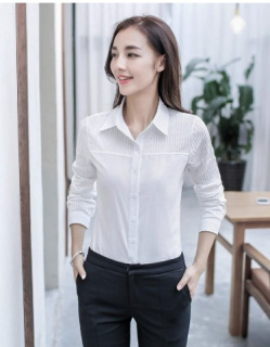 2023春装新款女士长袖娃娃领白衬衫棉修身打底职业套装衬衣女
