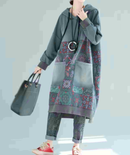 Китайская печать сред и длинная толстовка рыхлая увеличивать код водяной стирки, чтобы сделать старое повседне