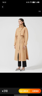 MAX家 卡其色棉涤混拉链风衣 翻领立领两穿 配腰带