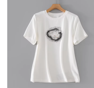 S31807 田原~重工烫钻亲肤柔滑凉感~圆领休闲正肩短袖T恤女春夏