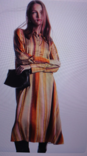 C0S纯元 光谱印花金棕色系 长袖连衣裙系腰带衬衫裙长裙 人丝缎面