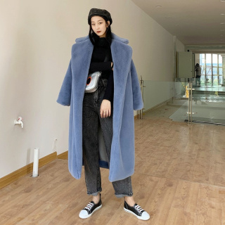 长款兔毛皮大衣，加厚秋冬款，女士轻薄绒面大衣