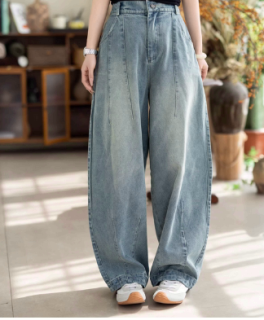 Карри перья Винтаж воды моет синюю высокую высокую талию широкие ножки джинсы женщины свободные висет